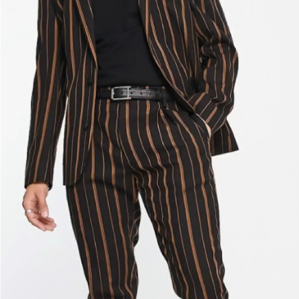 ASOS DESIGN skinny suit jacket in tobbaco stripe